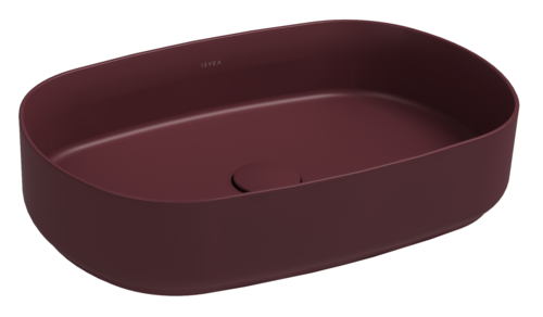 Lavabo ovale da appoggio senza troppo pieno in ceramica senza foro rubinetto - Bordeaux Opaco