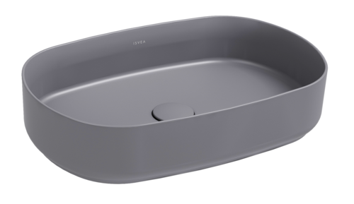 Lavabo ovale da appoggio senza troppo pieno in ceramica senza foro rubinetto - Grigio Pietra Opaco