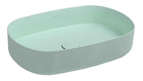 Lavabo ovale da appoggio senza troppo pieno in ceramica senza foro rubinetto - Menta Opaco