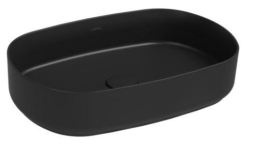 Lavabo ovale da appoggio senza troppo pieno in ceramica senza foro rubinetto - Nero Opaco