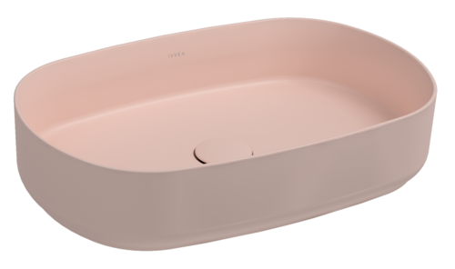 Lavabo ovale da appoggio senza troppo pieno in ceramica senza foro rubinetto - Salmone Opaco