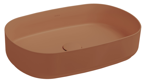 Lavabo ovale da appoggio senza troppo pieno in ceramica senza foro rubinetto - Terracotta Opaco