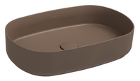 Lavabo ovale da appoggio senza troppo pieno in ceramica senza foro rubinetto - Tortora Opaco