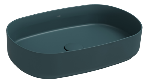 Lavabo ovale da appoggio senza troppo pieno in ceramica senza foro rubinetto - Verde Petrolio Opaco