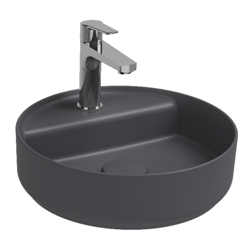 Lavabo tondo da appoggio senza troppo pieno in ceramica con foro rubinetto - Antracite Opaco
