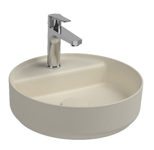 Lavabo tondo da appoggio senza troppo pieno in ceramica con foro rubinetto - Avorio Opaco