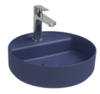 Lavabo tondo da appoggio senza troppo pieno in ceramica con foro rubinetto - Blu Opaco