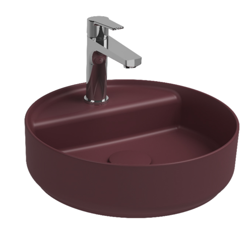 Lavabo tondo da appoggio senza troppo pieno in ceramica con foro rubinetto - Bordeaux Opaco