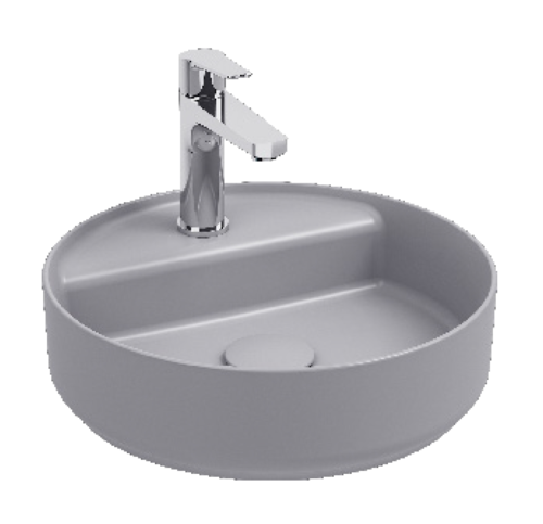 Lavabo tondo da appoggio senza troppo pieno in ceramica con foro rubinetto - Grigio Pietra Opaco