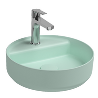 Lavabo tondo da appoggio senza troppo pieno in ceramica con foro rubinetto - Menta Opaco