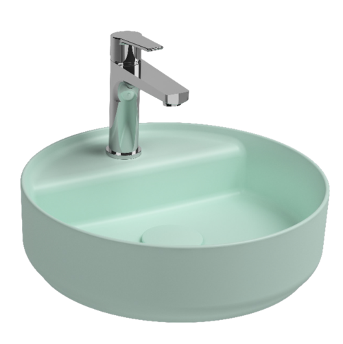 Lavabo tondo da appoggio senza troppo pieno in ceramica con foro rubinetto - Menta Opaco