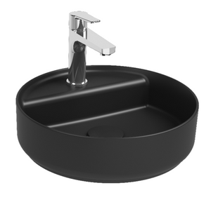 Lavabo tondo da appoggio senza troppo pieno in ceramica con foro rubinetto - Nero Opaco