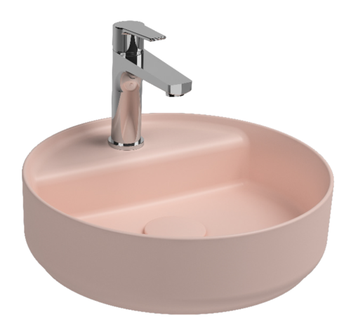 Lavabo tondo da appoggio senza troppo pieno in ceramica con foro rubinetto - Salmone Opaco