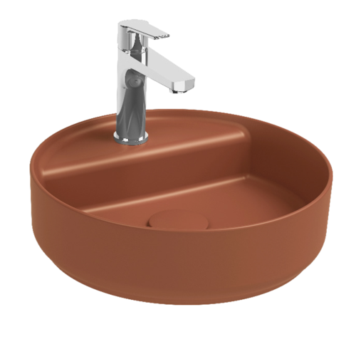 Lavabo tondo da appoggio senza troppo pieno in ceramica con foro rubinetto - Terracotta Opaco