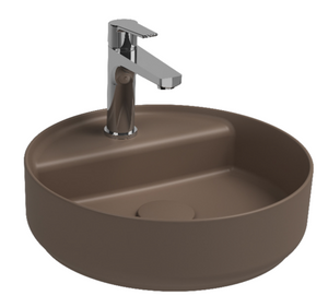 Lavabo tondo da appoggio senza troppo pieno in ceramica con foro rubinetto - Tortora Opaco