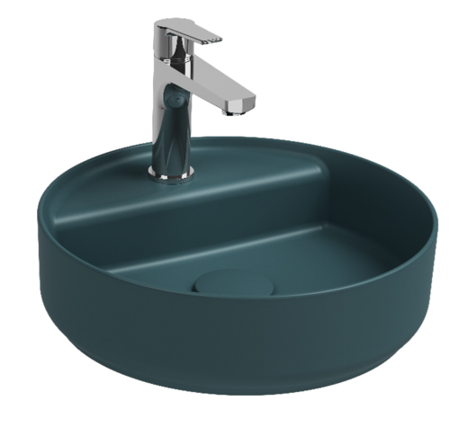 Lavabo tondo da appoggio senza troppo pieno in ceramica con foro rubinetto -Verde Petrolio Opaco