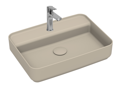 Lavabo rettangolare da appoggio senza troppo pieno in ceramica con foro rubinetto - Avorio Opaco