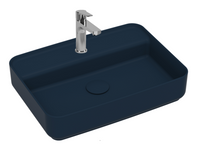Lavabo rettangolare da appoggio senza troppo pieno in ceramica con foro rubinetto - Blu Opaco
