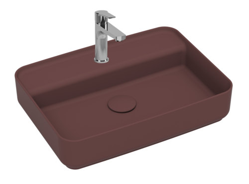 Lavabo rettangolare da appoggio senza troppo pieno in ceramica con foro rubinetto - Bordeaux Opaco