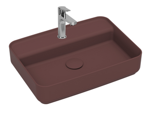 Lavabo rettangolare da appoggio senza troppo pieno in ceramica con foro rubinetto - Bordeaux Opaco