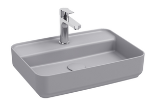 Lavabo rettangolare da appoggio senza troppo pieno in ceramica con foro rubinetto - Grigio Pietra Opaco