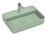 Lavabo rettangolare da appoggio senza troppo pieno in ceramica con foro rubinetto - Menta Opaco