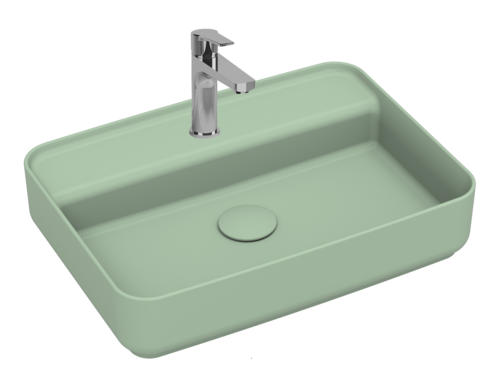 Lavabo rettangolare da appoggio senza troppo pieno in ceramica con foro rubinetto - Menta Opaco