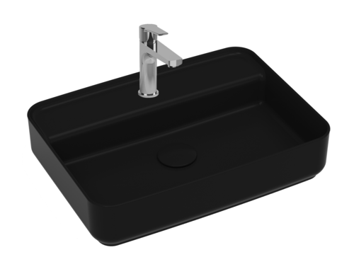 Lavabo rettangolare da appoggio senza troppo pieno in ceramica con foro rubinetto - Nero Opaco