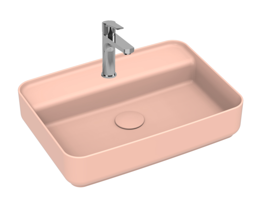 Lavabo rettangolare da appoggio senza troppo pieno in ceramica con foro rubinetto - Salmone Opaco