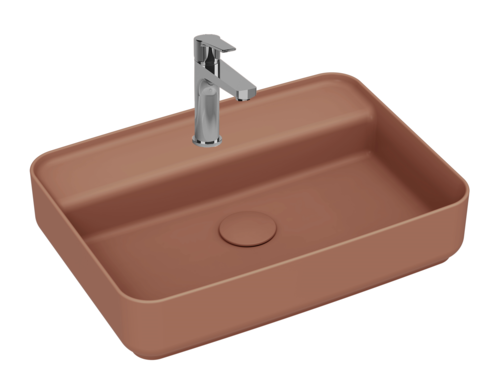 Lavabo rettangolare da appoggio senza troppo pieno in ceramica con foro rubinetto - Terracotta Opaco
