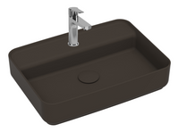 Lavabo rettangolare da appoggio senza troppo pieno in ceramica con foro rubinetto - Tortora Opaco