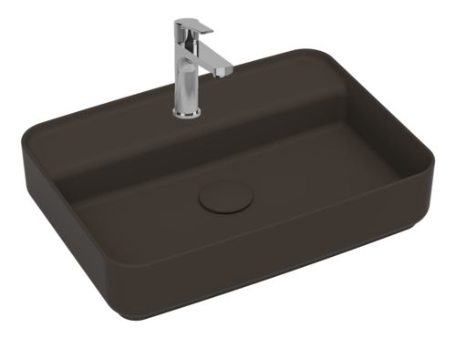 Lavabo rettangolare da appoggio senza troppo pieno in ceramica con foro rubinetto - Tortora Opaco