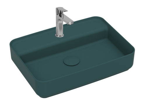 Lavabo rettangolare da appoggio senza troppo pieno in ceramica con foro rubinetto - Verde Petrolio Opaco