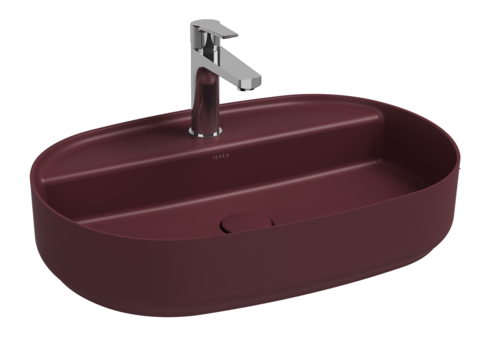 Lavabo ovale da appoggio senza troppo pieno in ceramica con foro rubinetto - Bordeaux Opaco