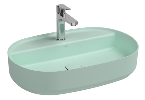 Lavabo ovale da appoggio senza troppo pieno in ceramica con foro rubinetto - Menta Opaco