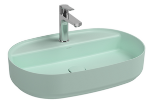 Lavabo ovale da appoggio senza troppo pieno in ceramica con foro rubinetto - Menta Opaco