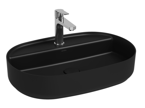 Lavabo ovale da appoggio senza troppo pieno in ceramica con foro rubinetto - Nero Opaco