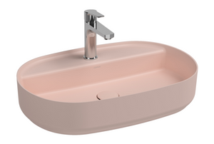 Lavabo ovale da appoggio senza troppo pieno in ceramica con foro rubinetto - Salmone Opaco