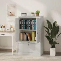 Mobile da Ufficio in Acciaio con Ripiano Interno Regolabile e Cassetto, 80x40x130 cm, Bianco