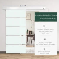 Porta Scorrevole Interna in Vetro Smerigliato e Satinato con Binario B2 e Maniglia per Bagno Cucina Studio Vetro 205x 90x 0,8cm