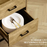 Credenza Moderna con 2 Cassetti, Armadietto Regolabile e Ripiano Aperto, in Legno e Acciaio, 80x40x78 cm, Marrone