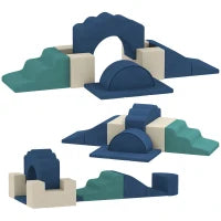 Set 7 Blocchi di Costruzioni Morbide per Bambini Fino a 3 Anni, Rivestimento in Velluto, Blu