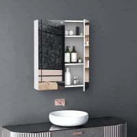 Homcom Mobiletto Pensile da Bagno con 2 Ante e Specchiera in MDF Bianco 60 x 75 x 15cm
