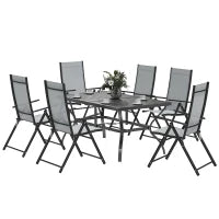 Set da Giardino 7 Pezzi con Tavolo da Pranzo con Foro per Ombrellone e 6 Sedie Pieghevoli, Grigio