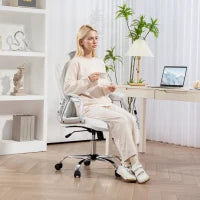 Sedia da Scrivania Girevole con Altezza Regolabile Braccioli Schienale Curvo Funzione di Basculante Bianco