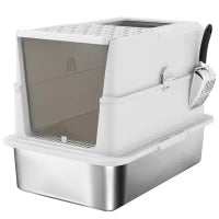 Lettiera per gatti chiusa in acciaio inossidabile, 60,2 x 40,2 x 43,7 cm, grigio chiaro