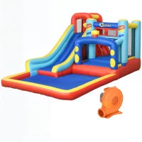 Castello Gonfiabile per Bambini 3-8 Anni con Trampolino, Scivolo e Piscina, 435x245x200cm