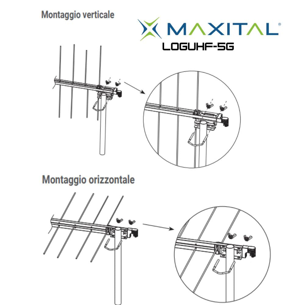 Maxital loguhf-5g antenna logaritmica uhf 28 elementi con filtro 5g