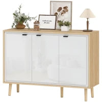 Credenza Moderna a 3 Ante con Ripiano Regolabile, 107x35x77 cm, Bianco Lucido e Rovere