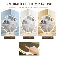 Toeletta con Specchio Luci a LED in Stile Industriale, Tavolo per Trucco con Sgabello, Mobile Toeletta con Interruttore Touch, Bianco